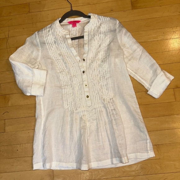 Lilly Pulitzer white linen sarasota tunic/top, XS,  G 993 - Picture 4 of 7